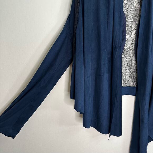Ark & Co. Size L Asymmetrical Navy Blue and Black Open Cardigan with Lace - Picture 4 of 12